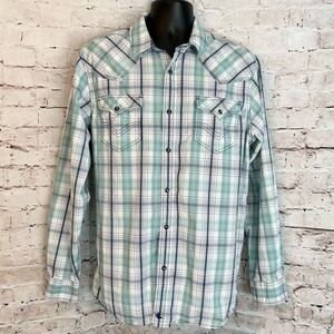 Cody James Long Sleeve Button Down Shirt Western Plaid Blue White Mens XL
